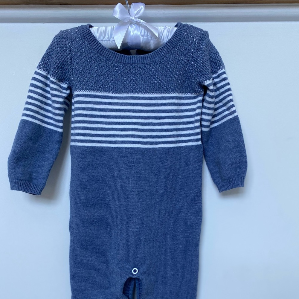Knit Coverall in Blue/White